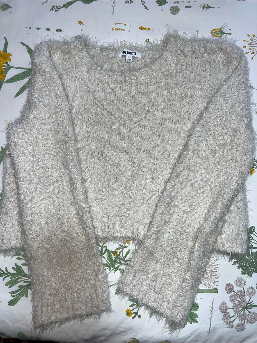 BB Dakota Cream Fuzzy Crewneck Sweater